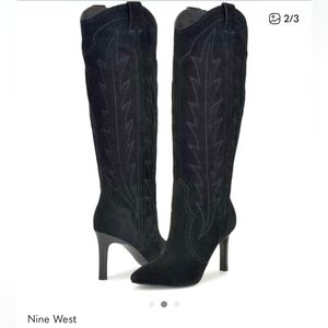 Nine WEST Black GENUINE Suede WESTERN Boots